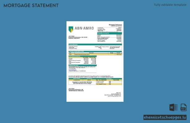 Niederländische ABN Amro Hypothekenabrechnung Word- und PDF-Beispielvorschau
